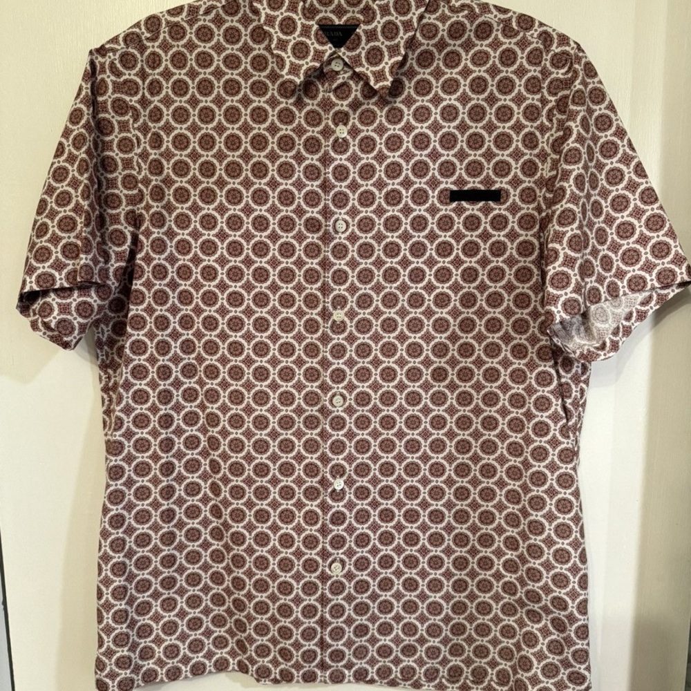 Prada Men's Geometric Pattern Shirt - Brown and White